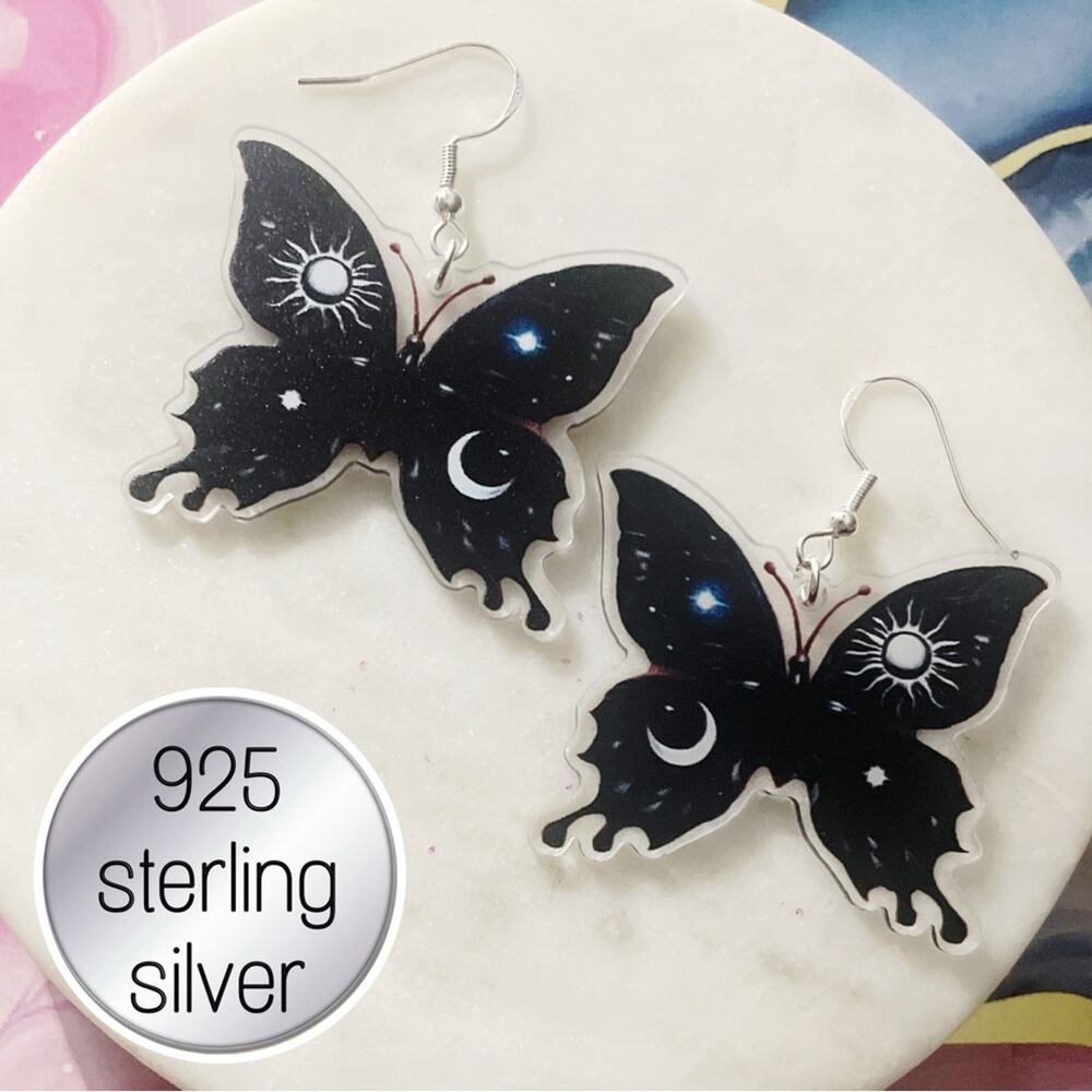 Black Butterfly 925 Sterling Silver Earrings